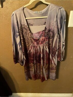 Women's Lavender Paisley Tunic Top with Scoop Neck